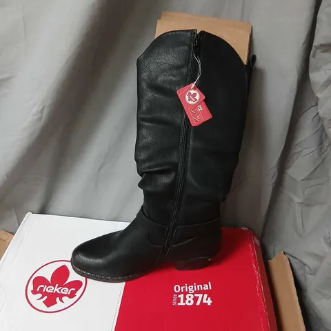 RIEKER BLACK KNEE-HIGH LEATHER BOOT β EU 40 (UK 7) WITH SIDE ZIP