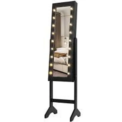 BOXED COSTWAY BLACK LED STANDING JEWELLERY CABINET WITH ADJUSTABLE MIRROR