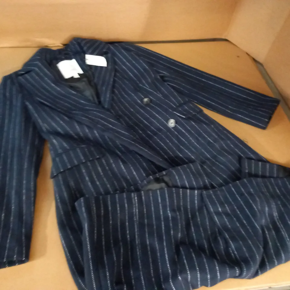 RIVER ISLAND LONG LINE NAVY STRIPE COAT - 10