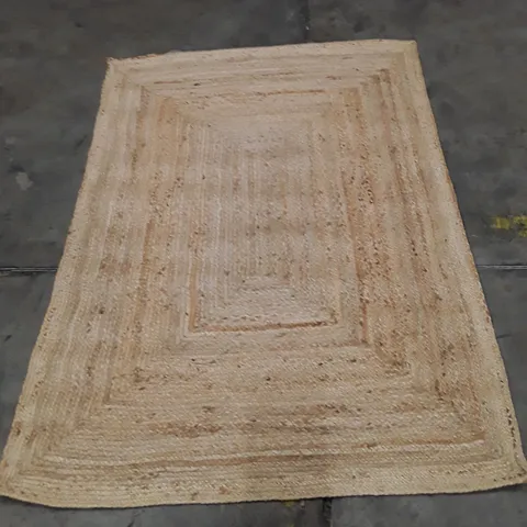 BEIGE WOVEN RUG WITH BORDERED RECTANGLE MOTIF 160X120CM APPROX