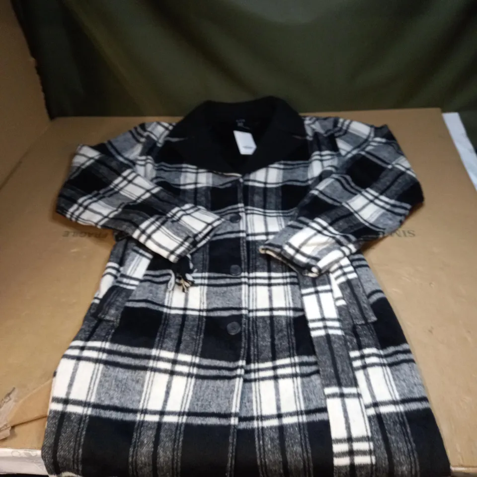 WOMENS CHEQUERED LONG TRENCH COAT WITH COLLAR SIZE 14