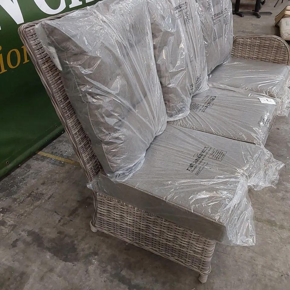 FIJI RATTAN RIGHT HAND 3 SEATER RECLINER RATTAN PIECE IN GREY WITH CUSHIONS