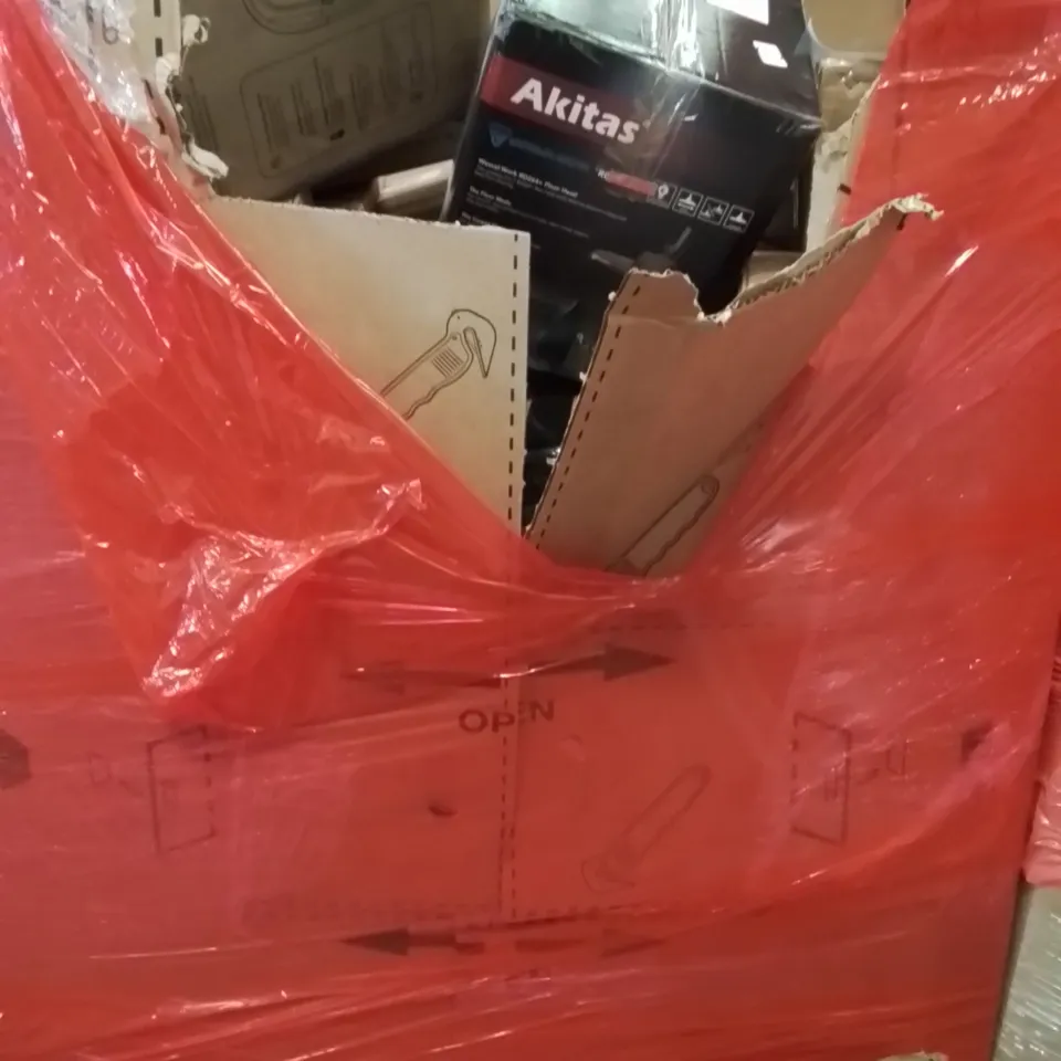 PALLET OF ASSORTED HOUSEHOLD GOODS AND PRODUCTS TO INCLUDE;STEAM CLEANER,AUTO FOOT SPA MASSAGER,TV MOUNT