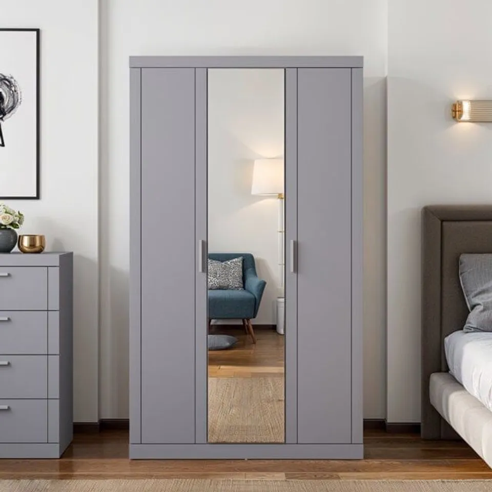 BOXED KIMBERLEY 3 DOOR MANUFACTURED WOOD WARDROBE (2 BOXES)