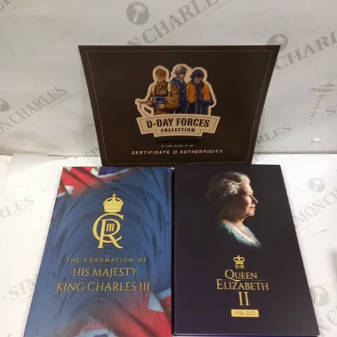 COMMEMORATIVE COIN COLLECTION TO INCLUDE QUEEN ELIZABATH II, KING CHARLES III & D-DAY FORCES