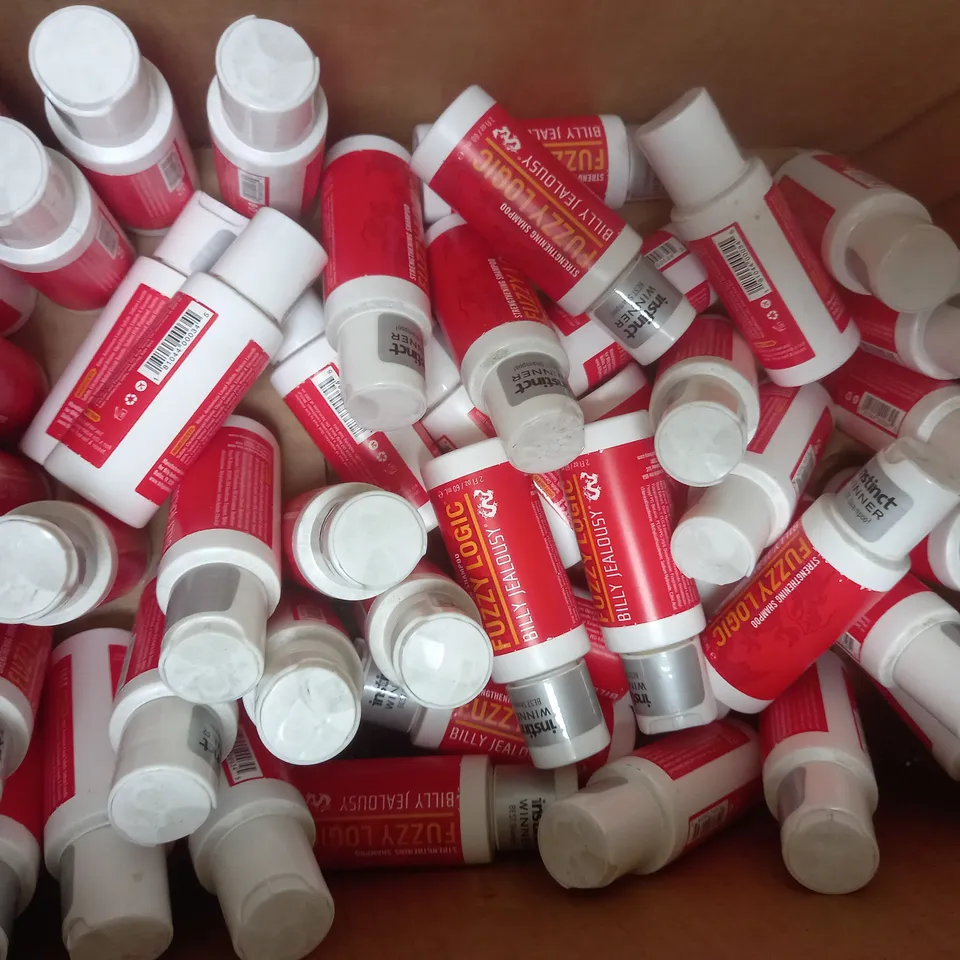 BOX OF APPROXIMATELY 25 FUZZY LOGIC BILLY JEALOUSY STRENGTHENING SHAMPOO (60ML BOTTLES)