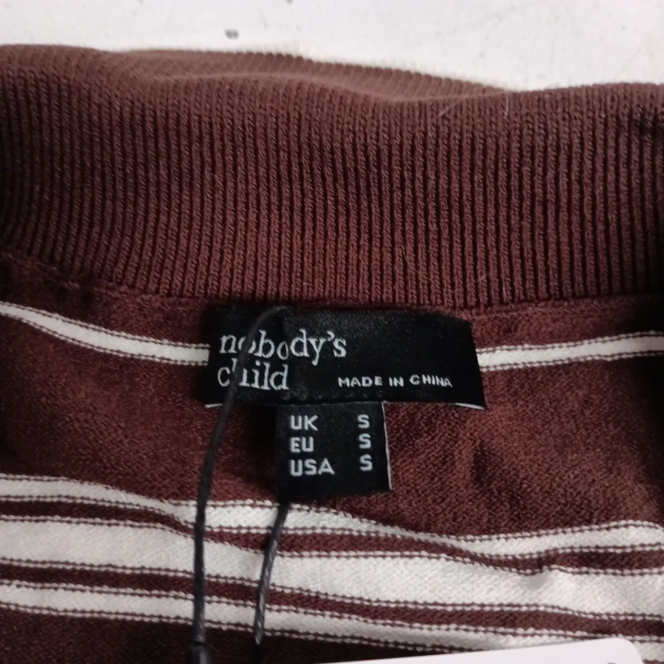 NOBODY'S CHILD MULTI WAISTED POLO KNIT TOP, BURGUNDY STRIPE, UK S (EU S, USA S) – MADE IN CHINA