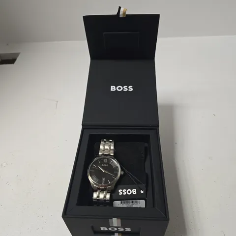 HUGO BOSS WRISTWATCH – STAINLESS STEEL BRACELET, BLACK DIAL (BOXED)