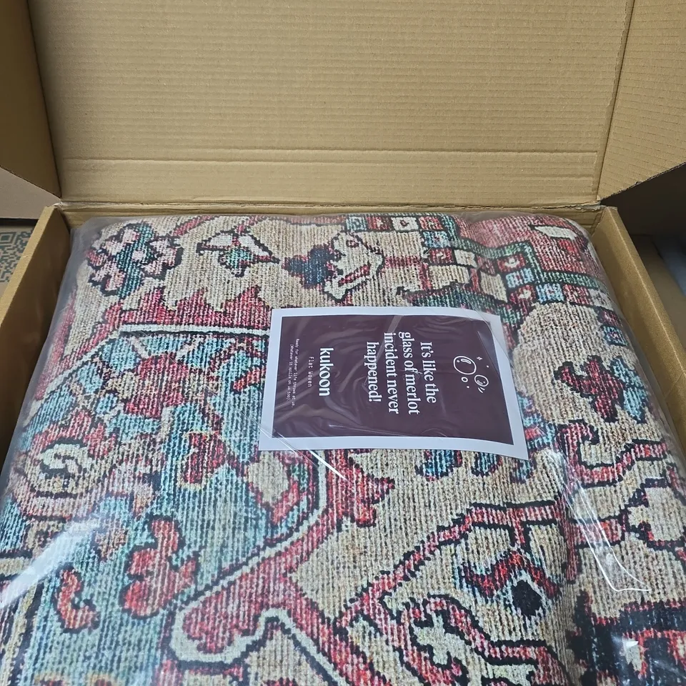 KUKOON FLAT WOVEN SAVANNA DISTRESSED RED TRADITIONAL RUG 240CM X 330CM