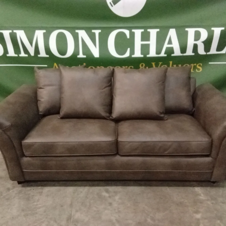 DURY LEATHER LOOK 3 SEATER SOFA - CHOCOLATE RRP £599