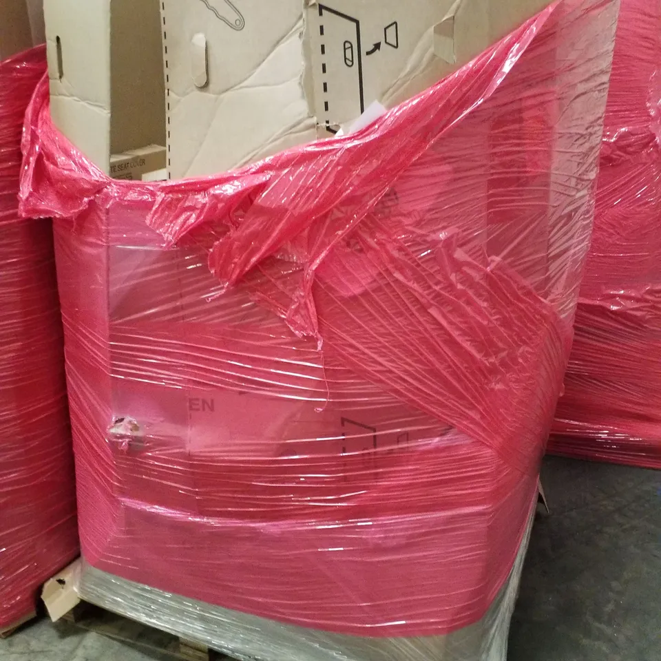 PALLET OF ASSORTED PRODUCTS INCLUDING TOILET SEAT, OFFICE CHAIR, 2.6M TELESCOPIC LADDER, LED CEILING LIGHT