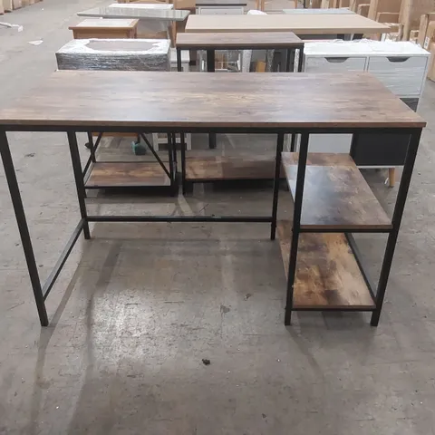 RUSTIC WOOD TOP DESK WITH SHELVES 