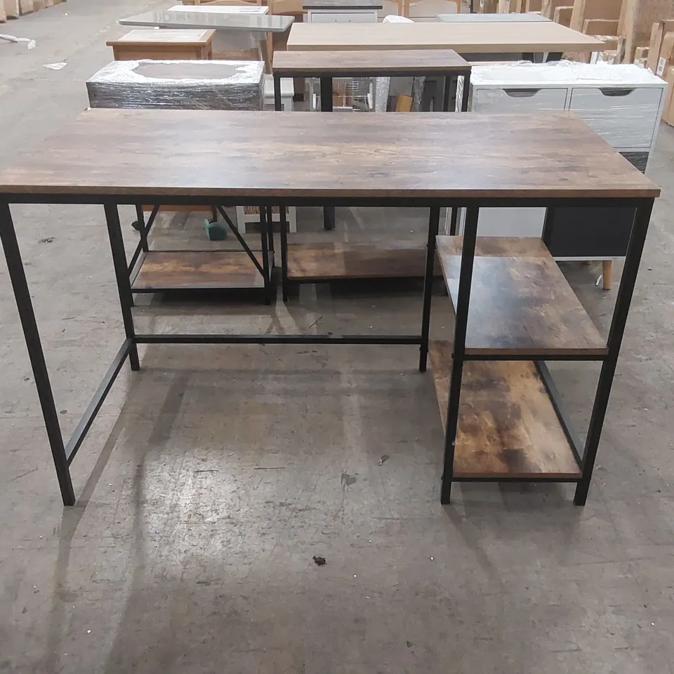 RUSTIC WOOD TOP DESK WITH SHELVES 