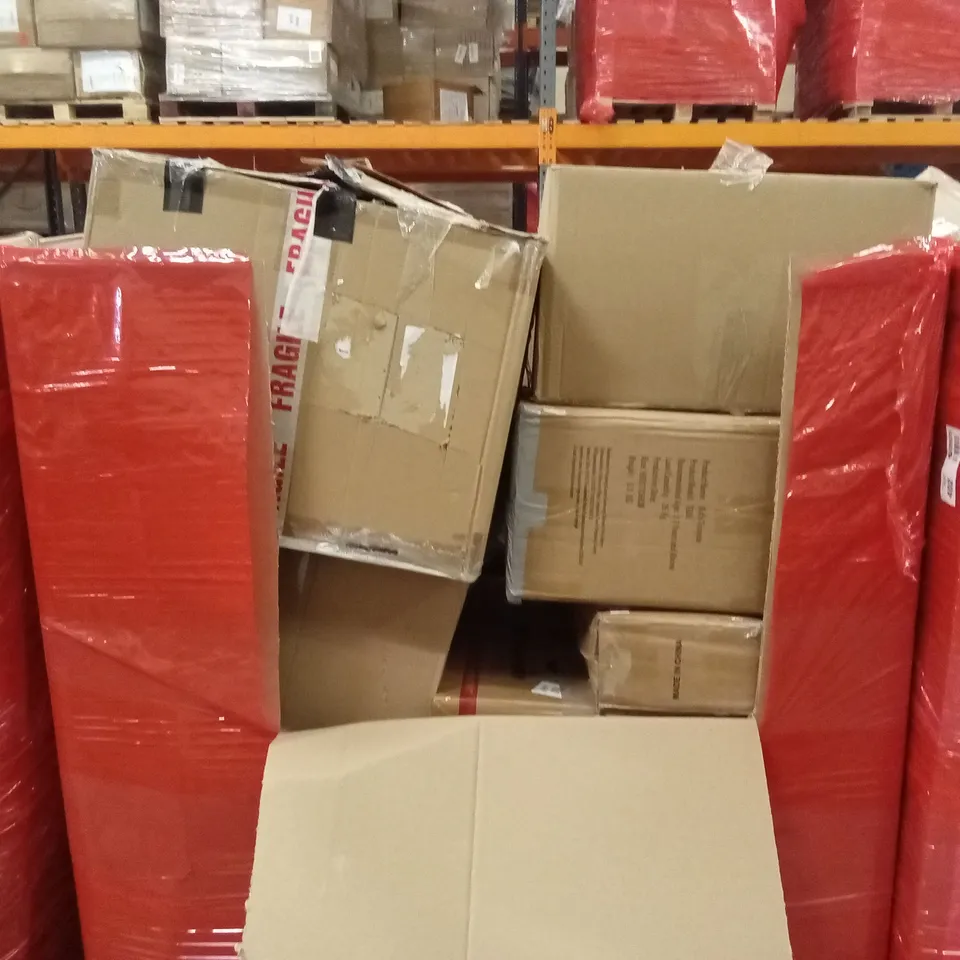 PALLET OF ASSORTED HOUSEHOLD GOODS AND PRODUCTS TO INCLUDE; BALANCE BIKE, KIDS TRICYCLE, BOXED FURNITURE ETC