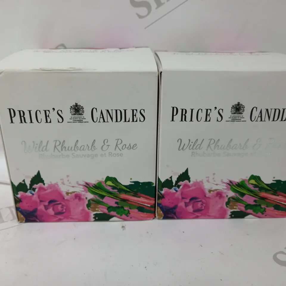 BOXED SET OF 2 PRICES CANDLES WILD RUBARB & ROSE