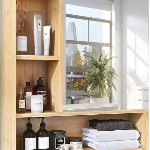 BOXED UNHO BATHROOM CABINET WITH MIRROR: BATHROOM CABINET WITH STORAGE UNIT WITH HANGING SHELF WALL MEDICINE CABINET 55.5X16X61CM
