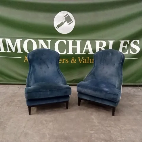 SET OF 2 QUALITY DESIGNER WING BACK VELVET CHAIRS