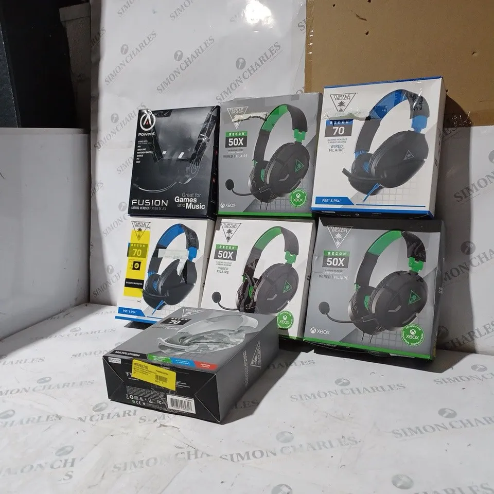 BOX OF 7 ASSORTED BOXED WIRED HEADSETS TO INCLUDE: TURTLE BEACH & POWER A IN VARIOUS COLOURS
