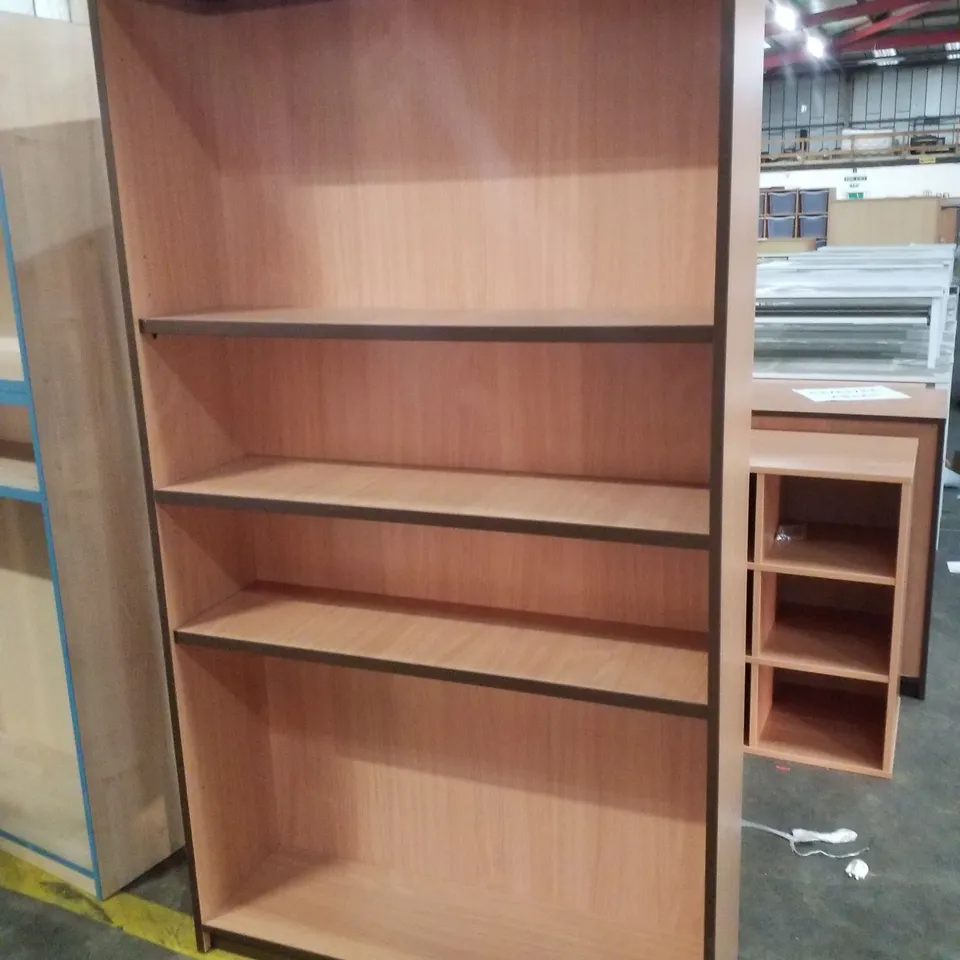 TALL LEARNING FURNITURE TRAY CUPBOARD/BOOKCASE WITH BROWN EDGING IN BEECH