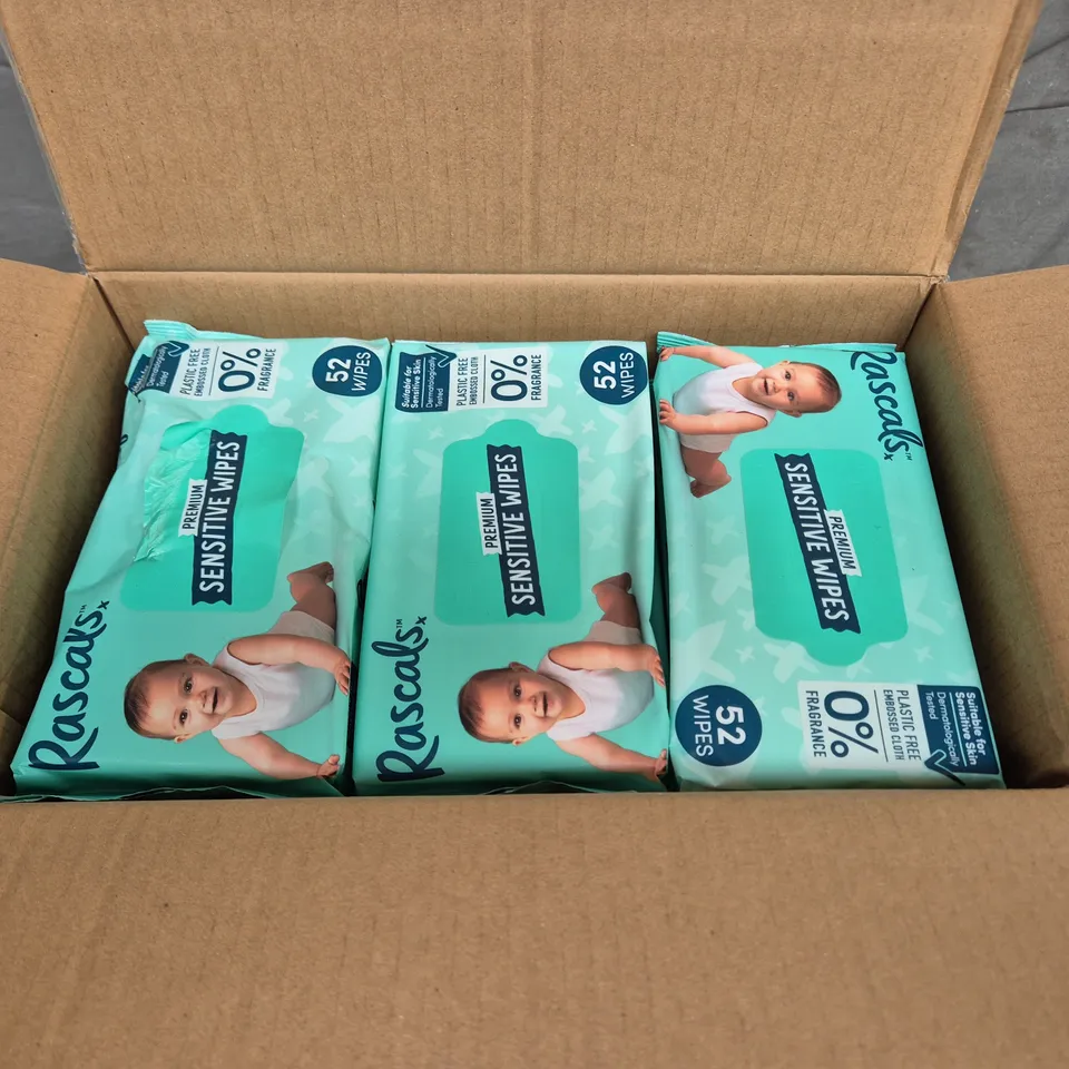 RASCALS PREMIUM SENSITIVE WIPES – 624 WIPES PER BOX (12 X 52 PACK) 