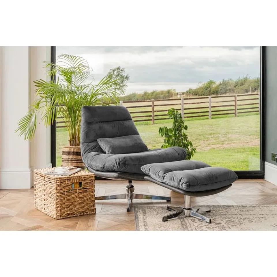 BOXED UPHOLSTERED SWIVEL CHAIR WITH FOOTSTOOL