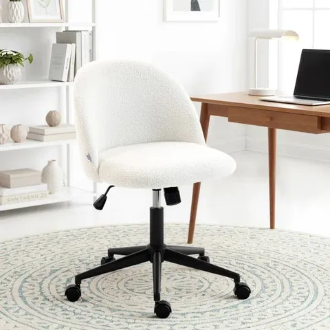 BOXED TEDDY FABRIC MATERIAL ADJUSTABLE SWIVEL HOME OFFICE CHAIR - WHITE (1 BOX)