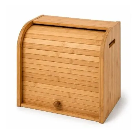 BOXED OYPLA DOUBLE LAYER ROLL TOP BAMBOO WOODEN BREAD BIN