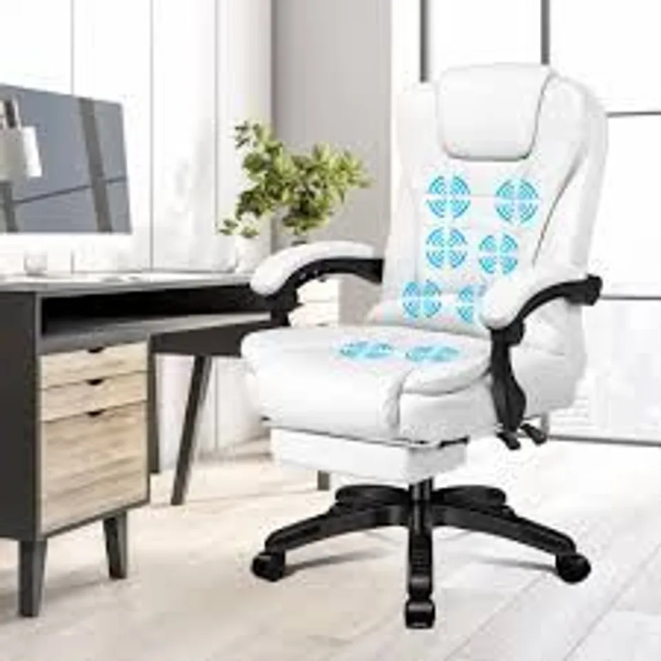 ELFORDSON OFFICE CHAIR WITH 8-POINT MASSAGE AND HEAT FUNCTION, WHITE