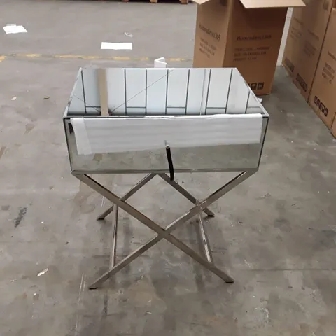 BRAND NEW HOMESDIRECT365 MIRRORED BEDSIDE TABLE WITH METAL CROSS LEGS