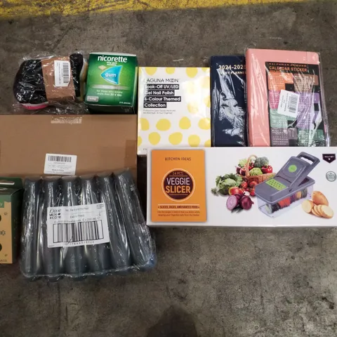 PALLET CONTAINING ASSORTED PRODUCTS INCLUDING VEGGIE SLICER, 2024-2025 DIARY PLANNERS, NICOTINE GUM, DOVE BODY WASH & DOG WASTE BAGS
