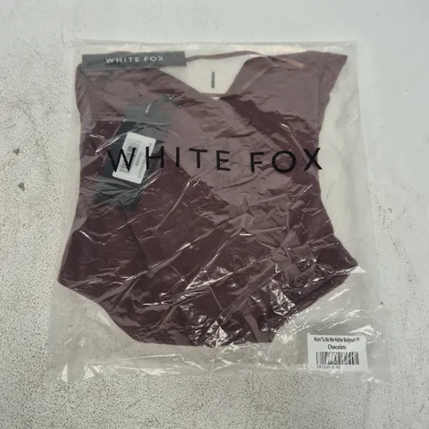 BAGGED WHITE FOX WANT TO BE ME HALTER BODYSUIT IN CHOCOLATE - XS
