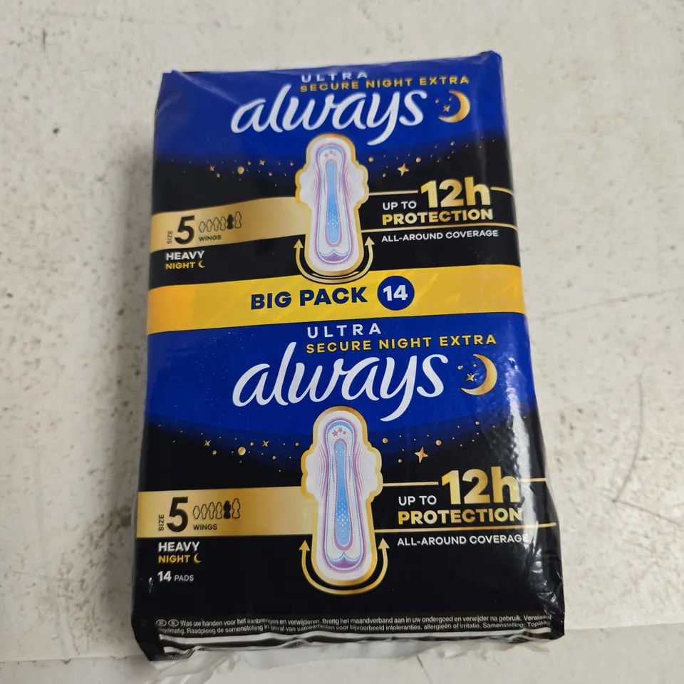 ALWAYS ULTRA NIGHT EXTRA SANITARY PADS – BIG PACK (14 PADS) – TOTE OF APPROXIMATELY 6