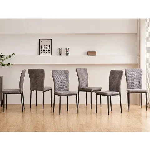 BOXED LELANYA SUEDE UPHOLSTERED DINING CHAIRS (SET OF 6) - LIGHT GREY (1 BOX)
