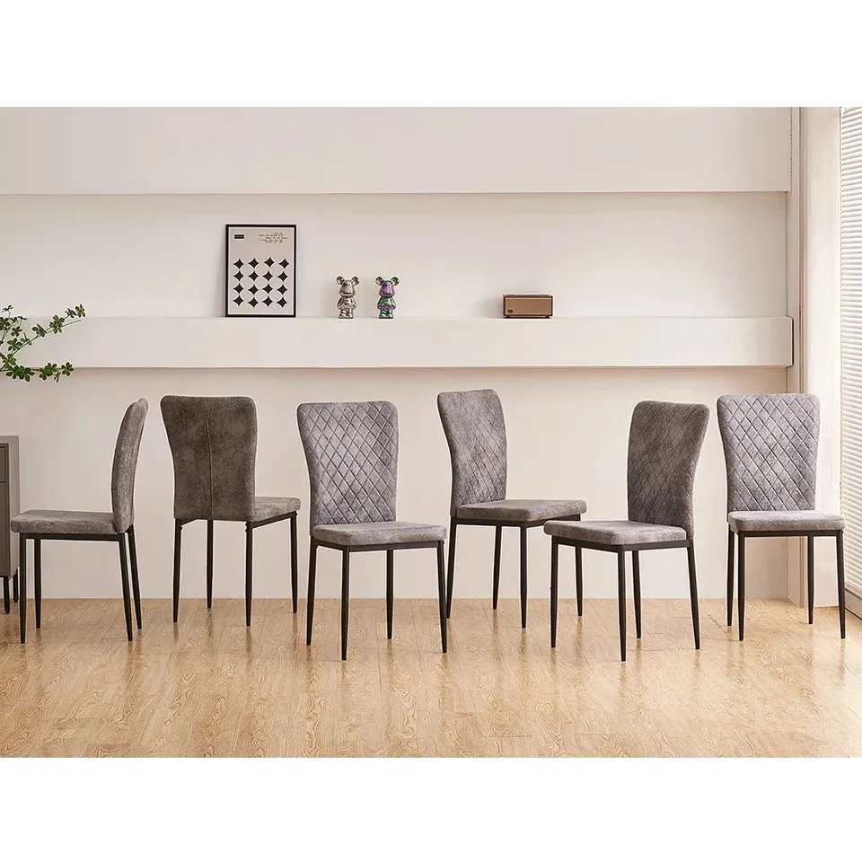 BOXED LELANYA SUEDE UPHOLSTERED DINING CHAIRS (SET OF 6) - LIGHT GREY (1 BOX)
