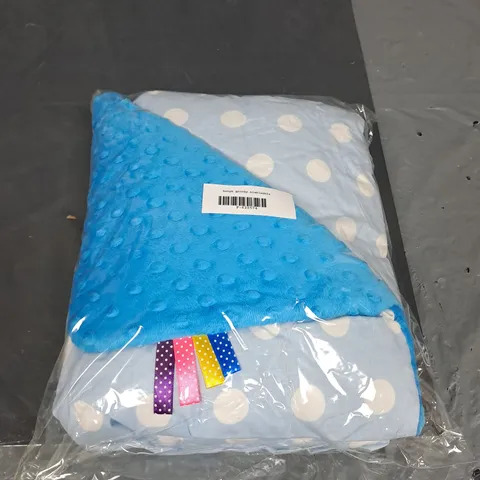 BOX OF APPROXIMATELY  9 BABY BLANKETS - BLUE POLKA DOTS