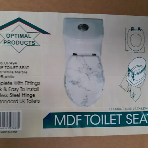 BOXED OPTIMAL PRODUCTS MDF TOILET SEAT IN WHITE MARBLE DESIGN