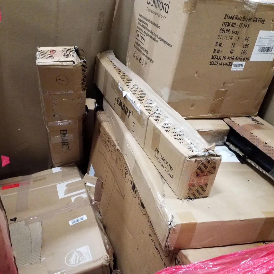 PALLET OF ASSORTED PRODUCTS INCLUDING COMPUTER PRIVACY SCREEN, PROFESSIONAL HAIR DRYER, KEYBOARD, OFFICE CHAIR 
