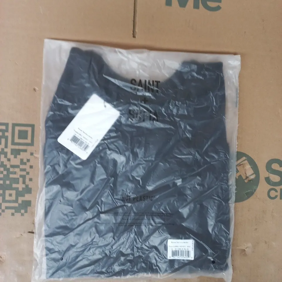 BAGGED SAINT + SOFIA ROWAN TEE IN NAVY SIZE UK 12