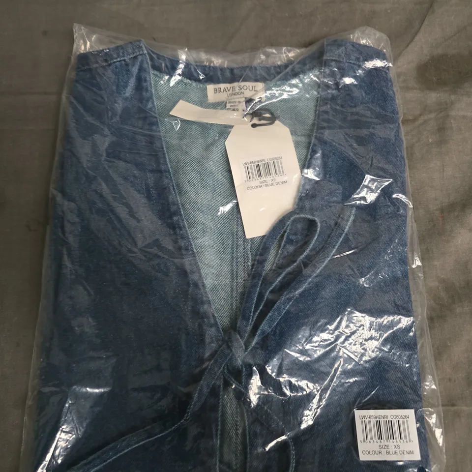 BRAVE SOUL LONDON DENIM WRAP TOP – BLUE DENIM, XS