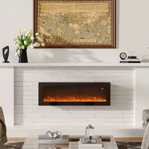 BOXED 40" LED FLAME WALL-MOUNTED ELECTRIC FIREPLACE WITH REMOTE - BLACK (1 BOX)