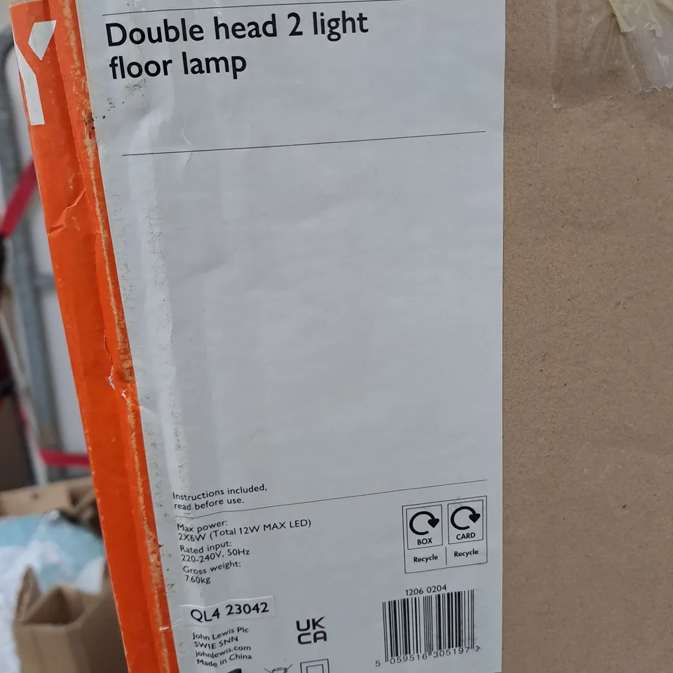BOXED JOHN LEWIS DOUBLE HEAD 2 LIGHT FLOOR LAMP 