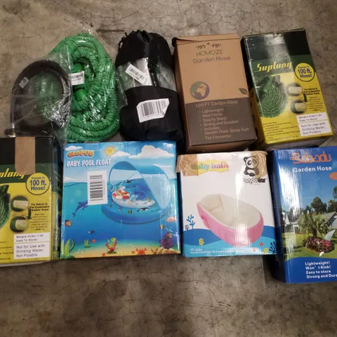 PALLET CONTAINING ASSORTED GARDEN HOSES & INFLATABLES 