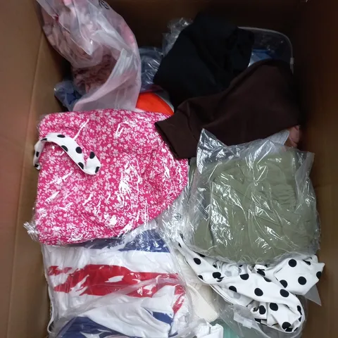 LARGE BOX OF APPROXIMATELY 25 ASSORTED CLOTHING ITEMS IN VARIOUS COLOURS, STYLES AND SIZES - COLLECTION ONLY