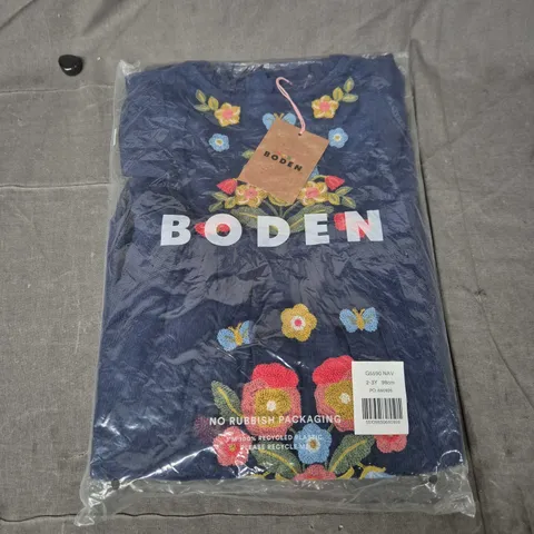 Mini Boden Navy Floral Embroidered Dress, UK 2-3Y (98cm)
