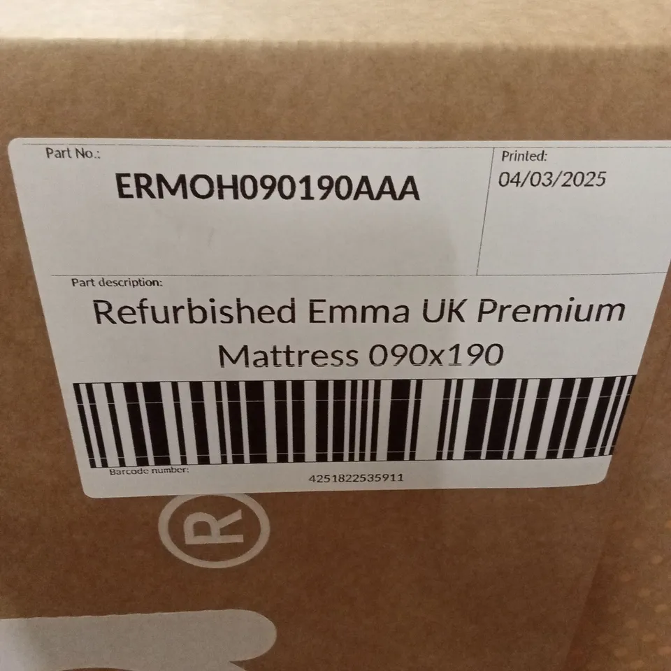 BOXED AND ROLLED MANUFACTURER REFURBISHED EMMA UK PREMIUM MATTRESS 90 X190CM (SINGLE SIZE)