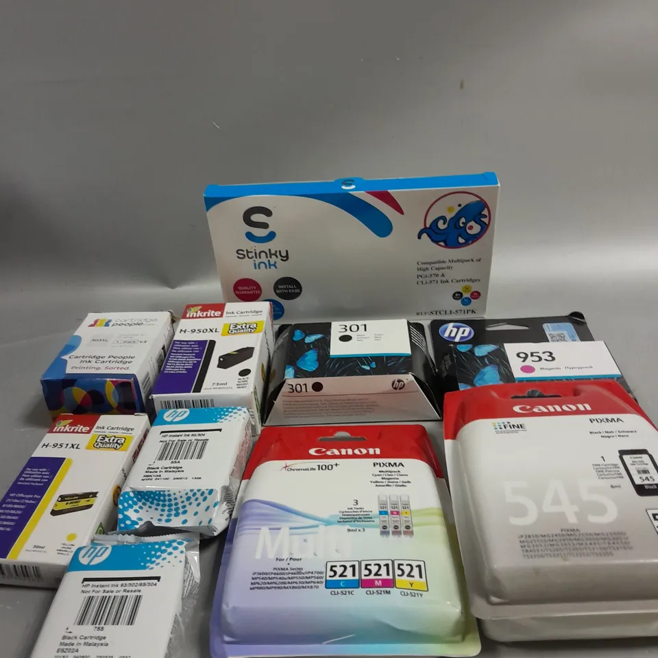 APPROXIMATELY 25 ASSORTED PRINTER INK CARTRIDGES TO INCLUDE CANON 545, HP 301, H-950XL ETC 