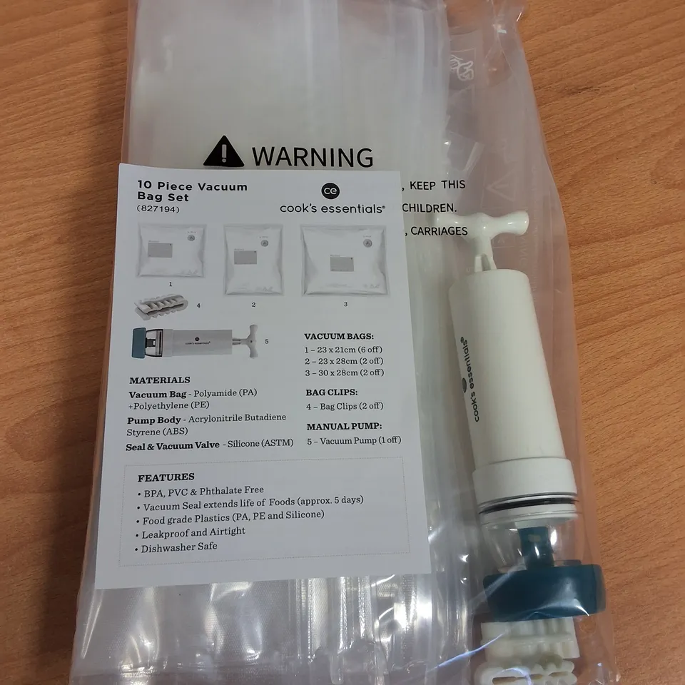 LOT OF 24 10-PIECE BOXES OF COOKS'S ESSENTIALS VACUUM BAG SETS