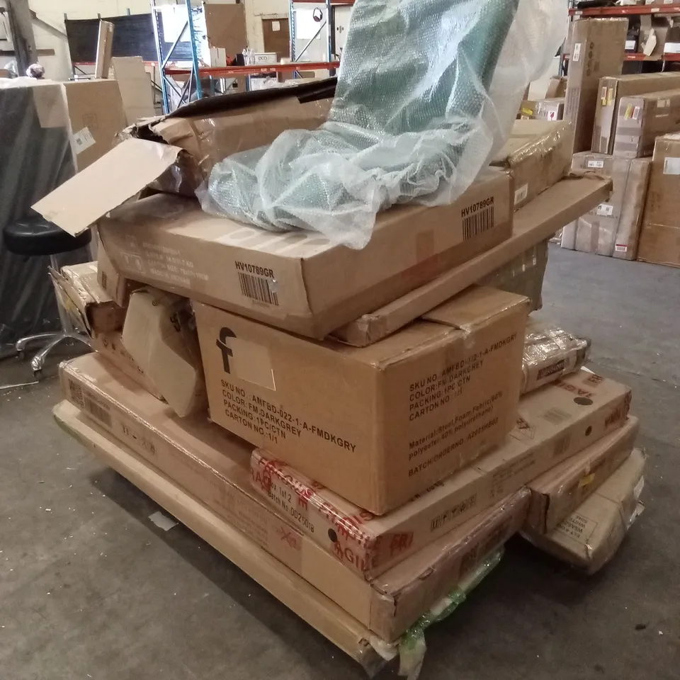 PALLET OF ASSORTED INCOMPLETE FURNITURE PARTS AND PIECES 