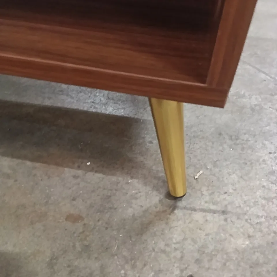 DARK WOOD CABINET WITH DOUBLE DOORS AND OPEN SHELF - LEGS UNEVEN 