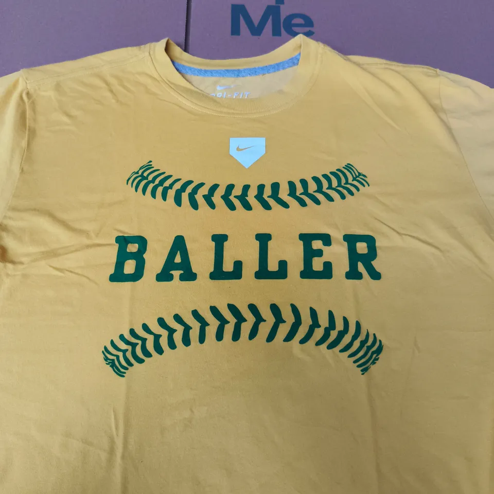NIKE YELLOW T-SHIRT WITH BALLER GRAPHIC - SIZE XL